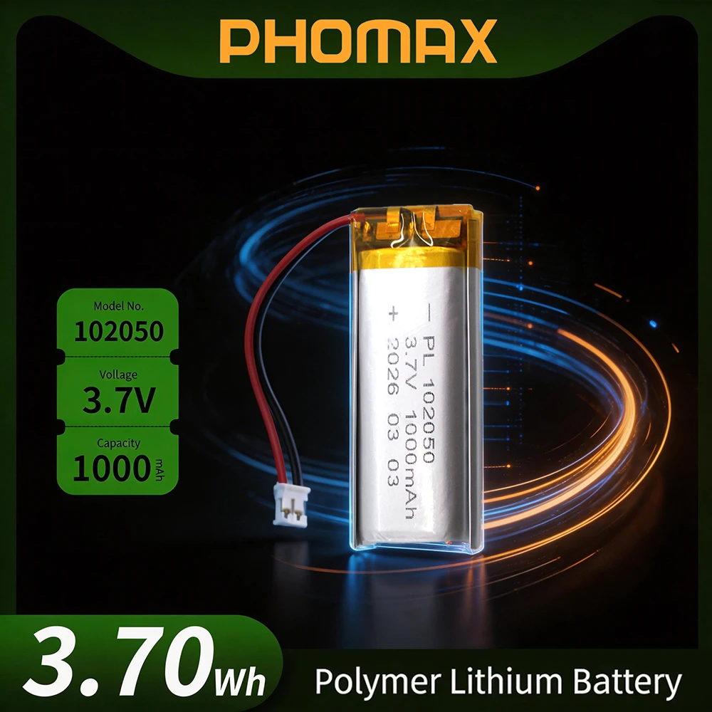 

PHOMAX Capacity 102050 3.7V 1000mAh Lipo Cells Lithium Polymer Rechargeable Battery for Beauty Instrument GPS LED Light with PCB