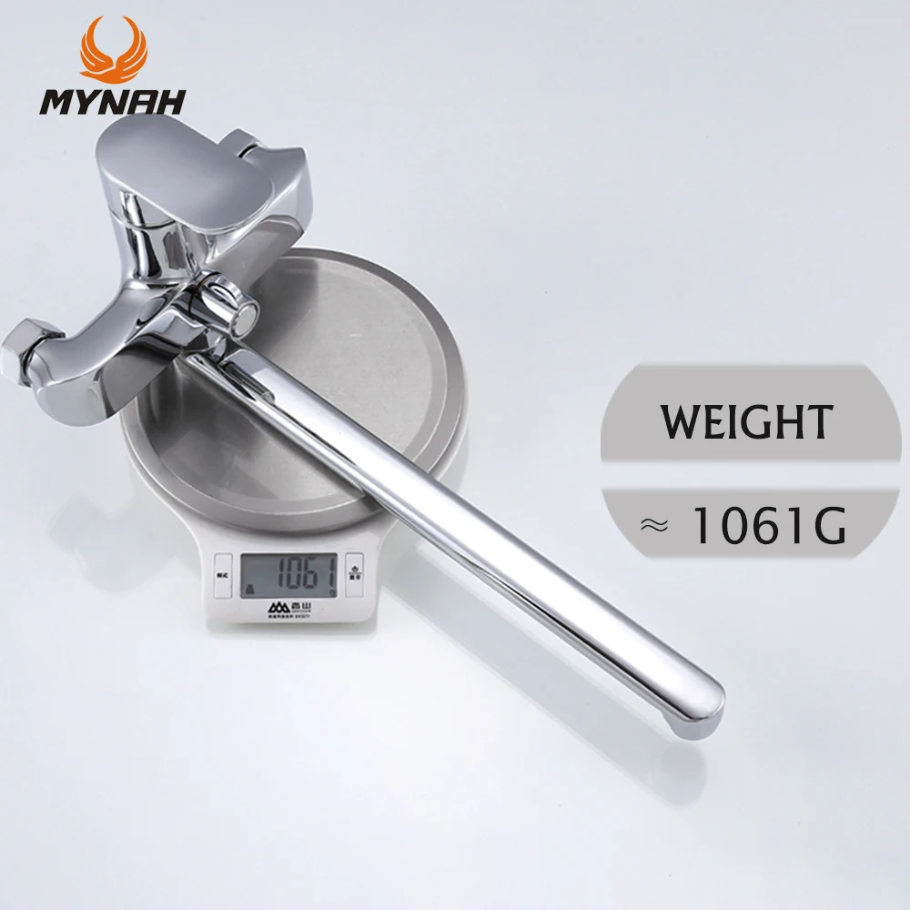 Imagem -03 - Mynah Conjunto de Duche Rotativo Wall Mounted Bathroom Faucet Misturador de Água Fria e Quente Torneira de Banheira Double Outlet Water Tap