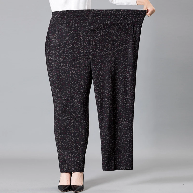 8XL 9XL Frauen Mittleren Alters Hosen Neue Druck Elasti Hohe Taille Casual Hosen Frühling und Herbst Gerade Hosen Oversize Oma pa – Detail 17