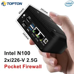 Topton Pocket Fanless Mini PC 12th Gen Alder Lake Intel N100 DDR5 Firewall Router 2xi226-V 2.5G LAN pfSense Proxmox ESXi Server