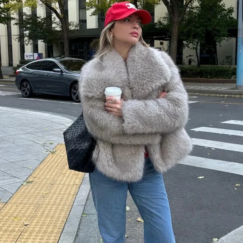 Tuularose sólido casaco de pele do falso feminino moda lapela macia manga cheia casacos soltos senhora 2025 inverno quente diário commuter outwears