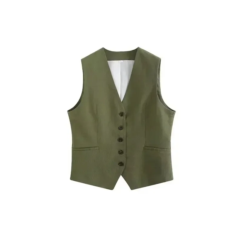 Gilet Casual personalizzato in lino di nuova moda da donna gilet Vintage con scollo a V abbottonato da donna top Chic