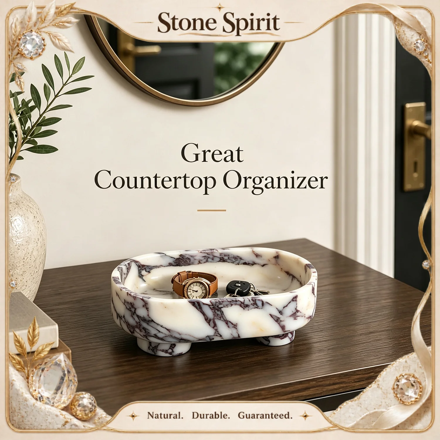 Calacatta Viola Marble Tray Oval Footed Vanity Tray Decorative Storage Tray for Bathroom Kitchen Countertop Home Table Decor