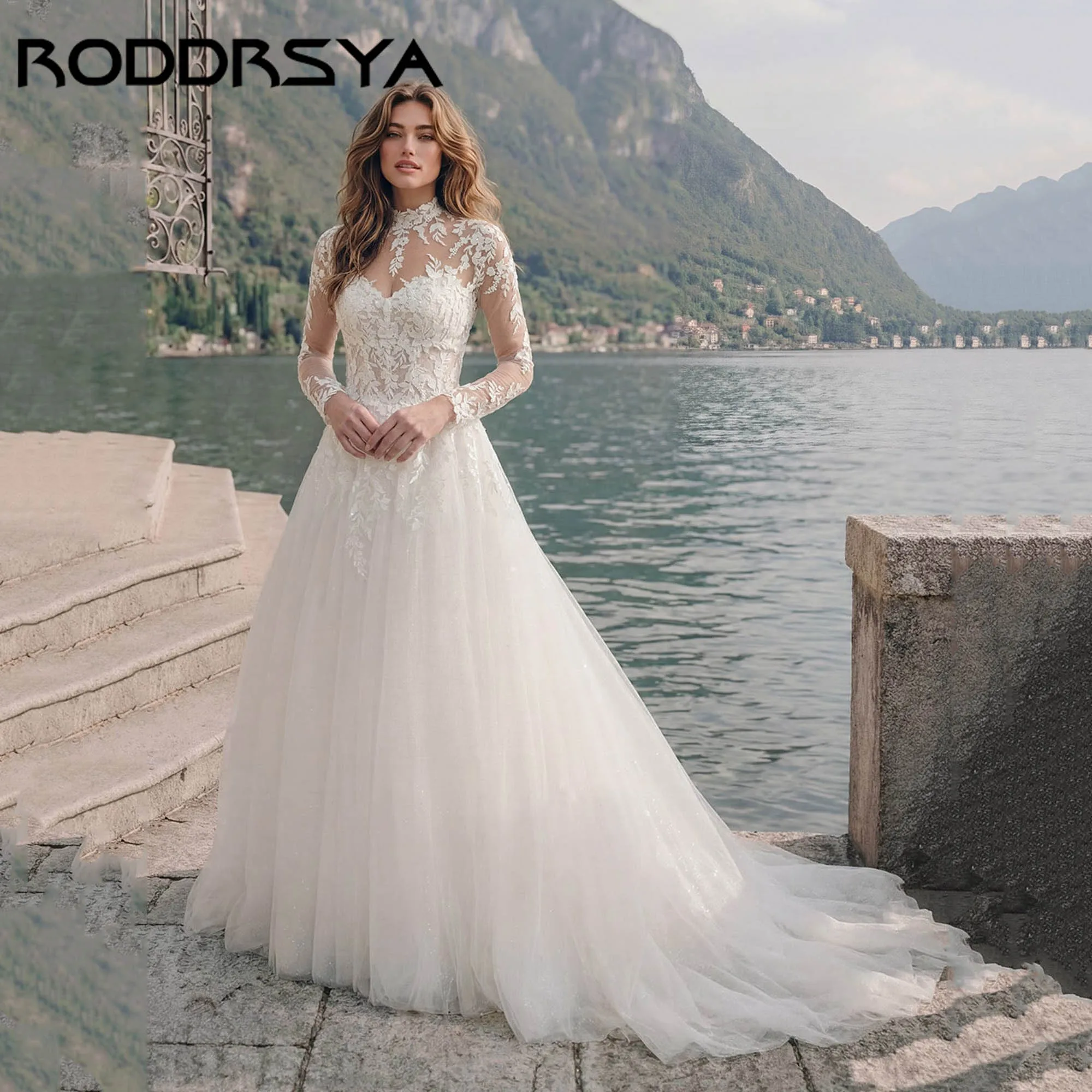 

RODDRSYA Customized High Neck Wedding Dress Long Sleeve Lace Appliques Tulle Bridal Gowns Classic A-Line vestidos de novia 2026