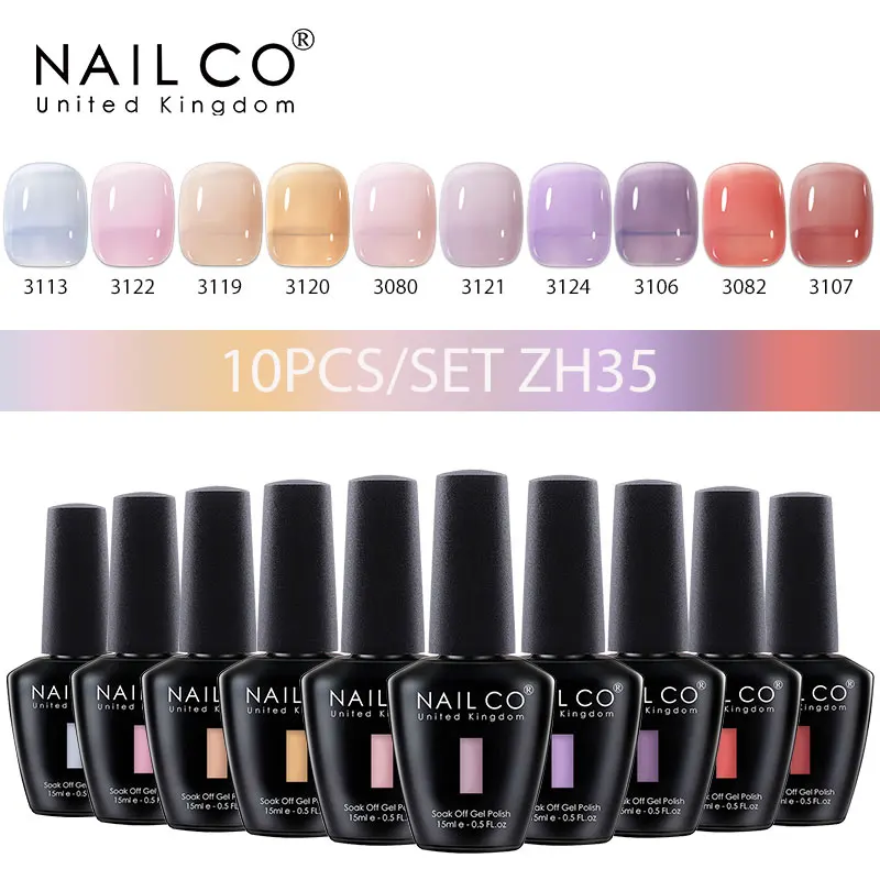 Nailco เซ็ตเจลทาเล็บเจลมาคาโรนสีเจลลี่10ชิ้นชุดเจลทาเล็บสำหรับทำเล็บกากึ่งถาวรชุดเจลดีไซน์แบบไฮบริด