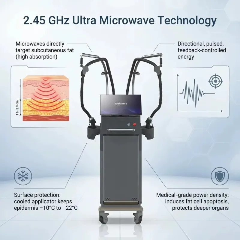 2.45GHz Onda Coolwave Body Slimming Machine with 15.6 Smart Screen Professional Microwave Fat Reduction Cellulite Removal Device