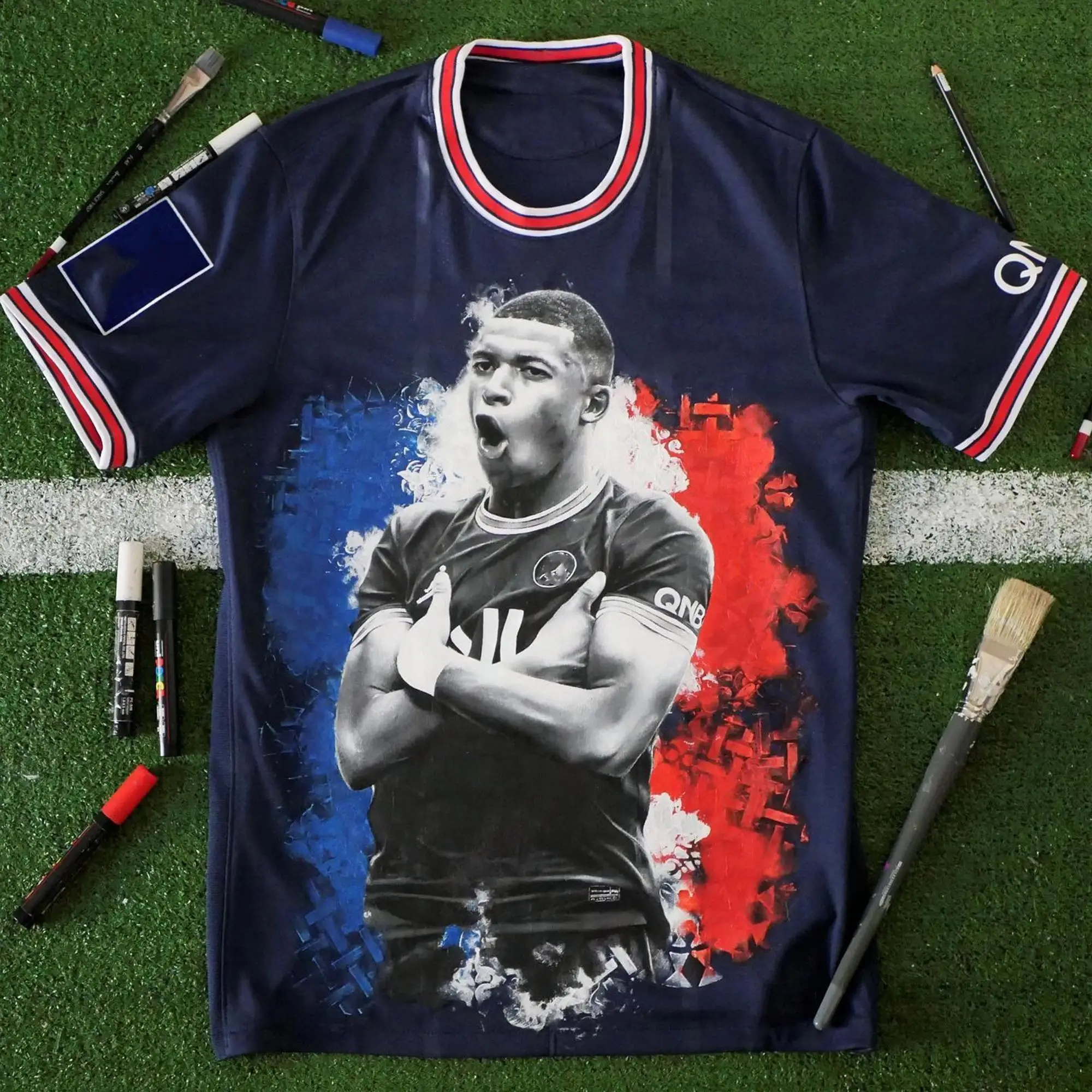 2024 Summer New Men and Women's 3d Printed Mbappe France Special Memorial Leisure Sports Loose Graffiti Design Version T-shirt