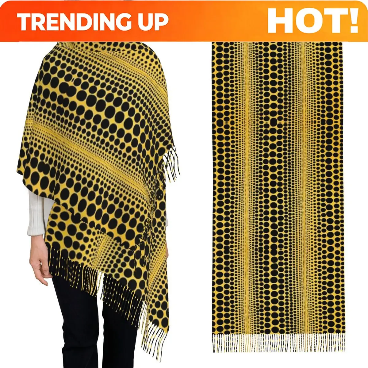 Customization Yayoi Kusama Pumpkin Abstract Art Scarf Tassel Scarves For Women Soft Warm Shawls And Wraps Large Fall Winter Shaw