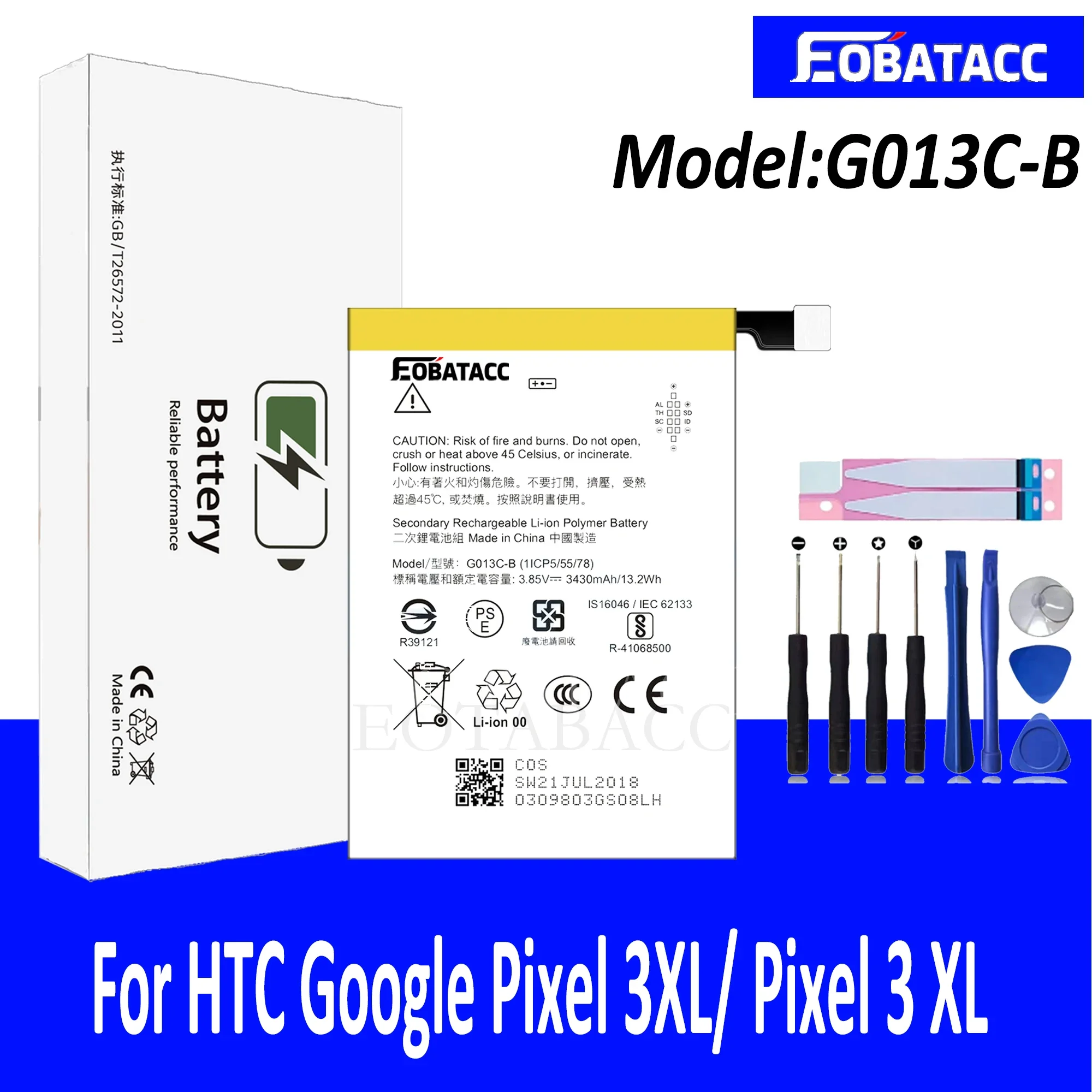 

EOTABACC 100% New Original Battery G013C-B For HTC Google pixel 3 XL 3XL Phone Battery +Tools