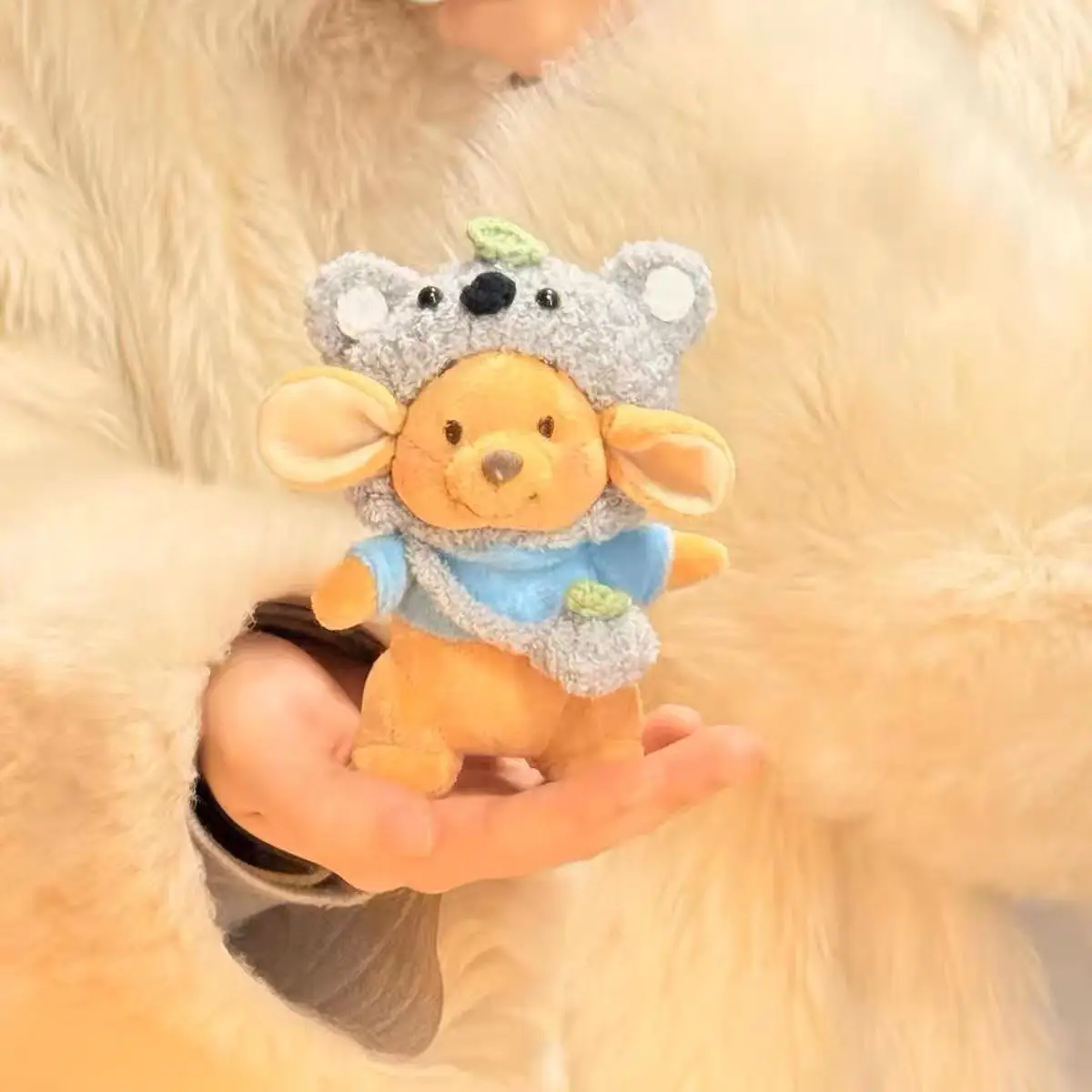 디즈니 푸우 곰 동물 머리 장식 루 귀여운 면 인형 열쇠고리 봉제 장난감 펜던트 소녀 배낭 지퍼 장식 휴일 선물