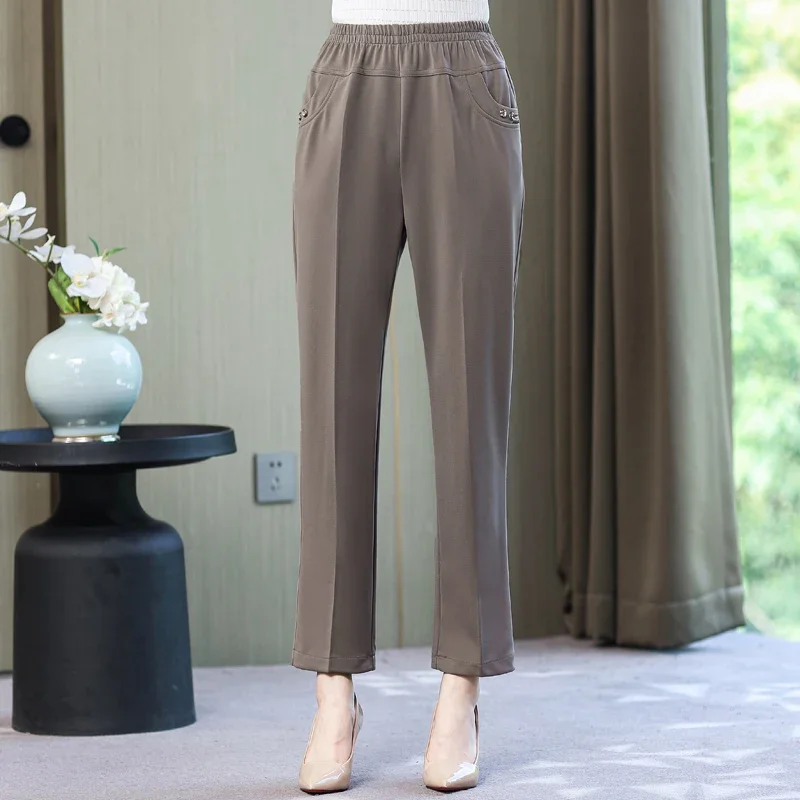 Middle-aged Women Pants High Waist Summer Women's Classic Pants for Mother 2023 Korean Fashion Elastic Waist Basic Black Pants