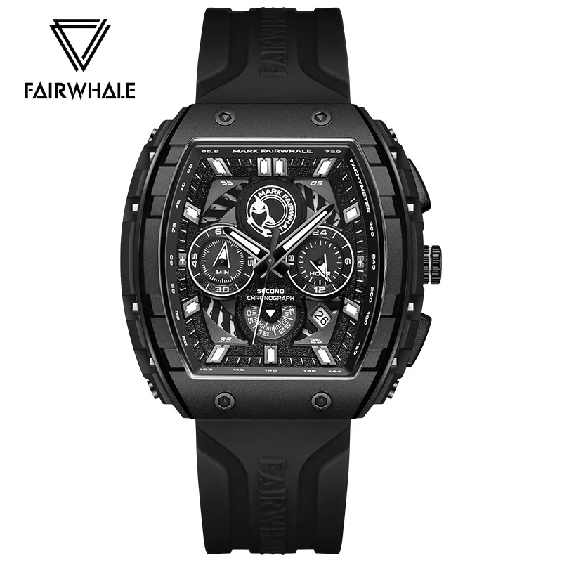 

Mark Fairwhale мужские лучшие дизайнерские кварцевые часы Tonneau многофункциональный хронограф водостойкие силиконовые спортивные часы для мужчин Reloj