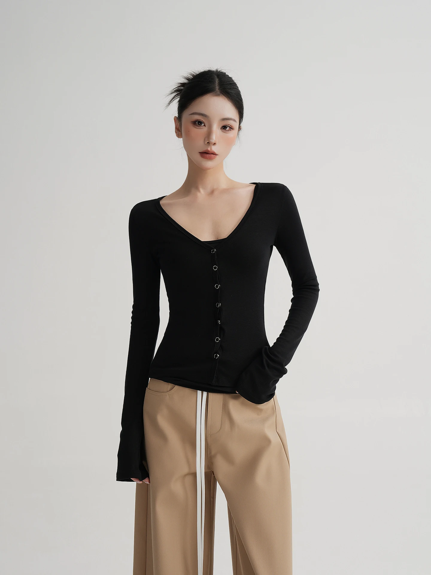 

Slimming Long Sleeve Wrap Cardigan Shirt SRYS AME Laisele Fiber Casual Elegant Style Women's Fashion Spring New Arrival
