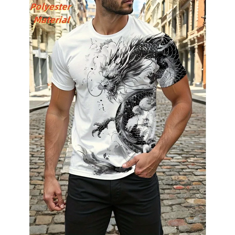 

Chinese Loong Pattern T Shirt For Men Fashion Trend y2k Clothes Casual O-neck Short Sleeve Tops Summer Comfortable Loose Tees
