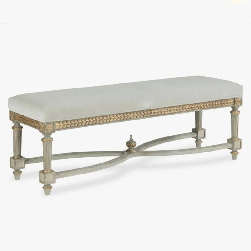 Muchun French Antique Handmade Eco-Friendly Soft Hotel Bedroom Wooden Bed End Bench