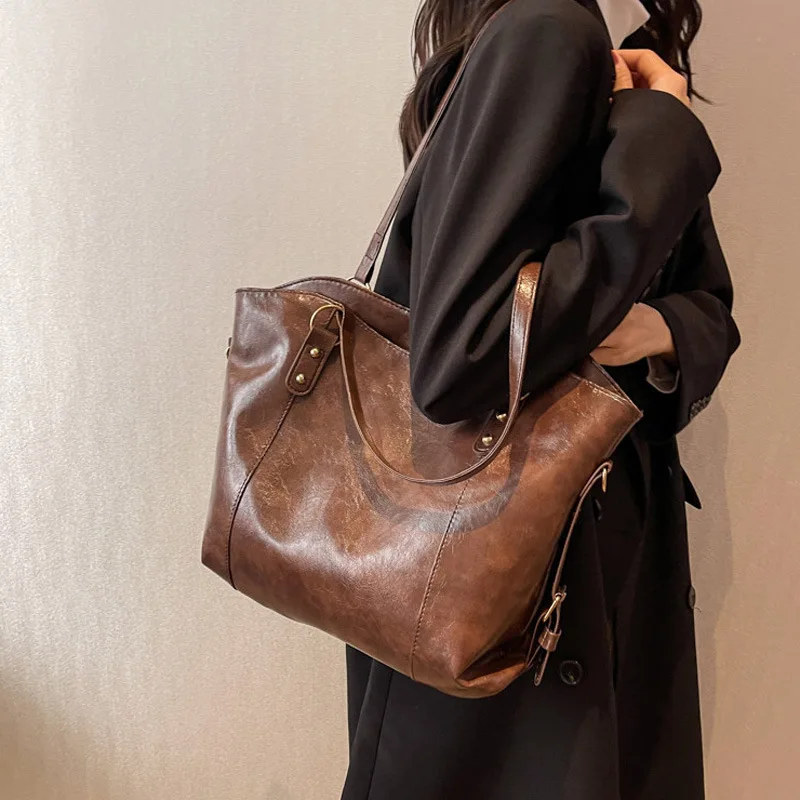 New Black Crossbody Shoulder Bags For Women Large Hobo Shopper Bag Solid Color Quality Soft Leather Handbag Lady Travel Tote Bag