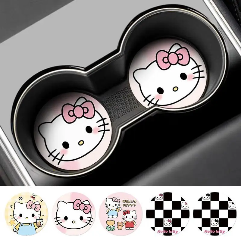 Kawaii Hello kitty printed car coaster Disney creative interior decoration non-slip storage universal water coaster wholesale