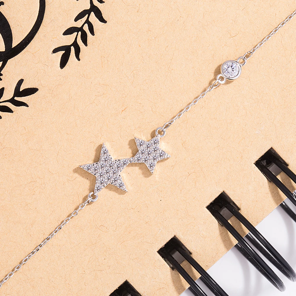 

New Fashion 925 Silver Open Cuff Bracelet Women's LOVE Zircon Double Ocean Star Bangles Jewelry Valentine's Gift Party Accessory
