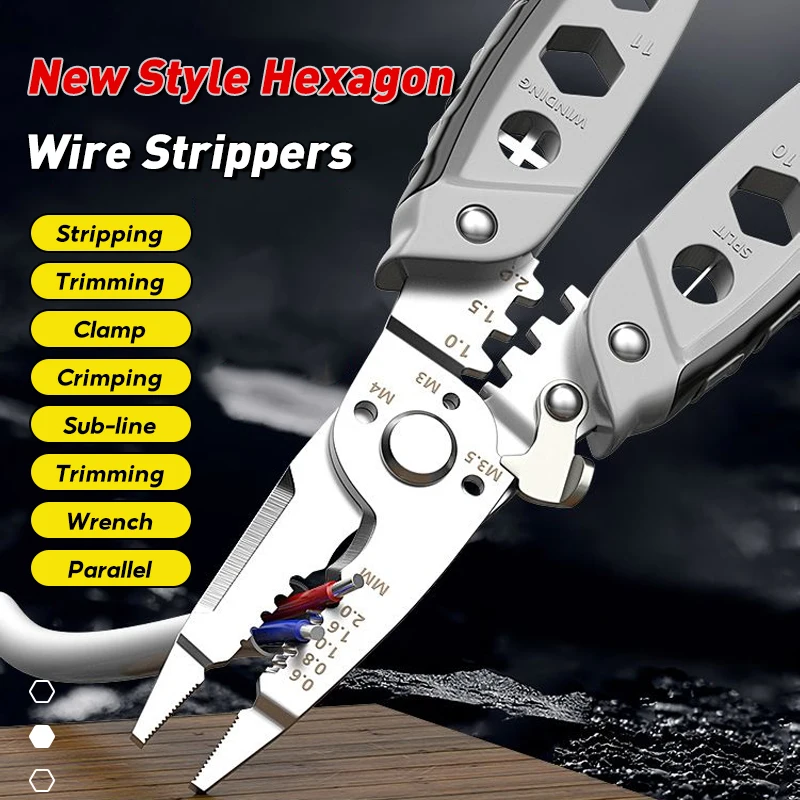 Wire Stripping Pliers Multifunction Electrician Cable Cutting Terminal Crimping Splitting Winding Line Hand Tools