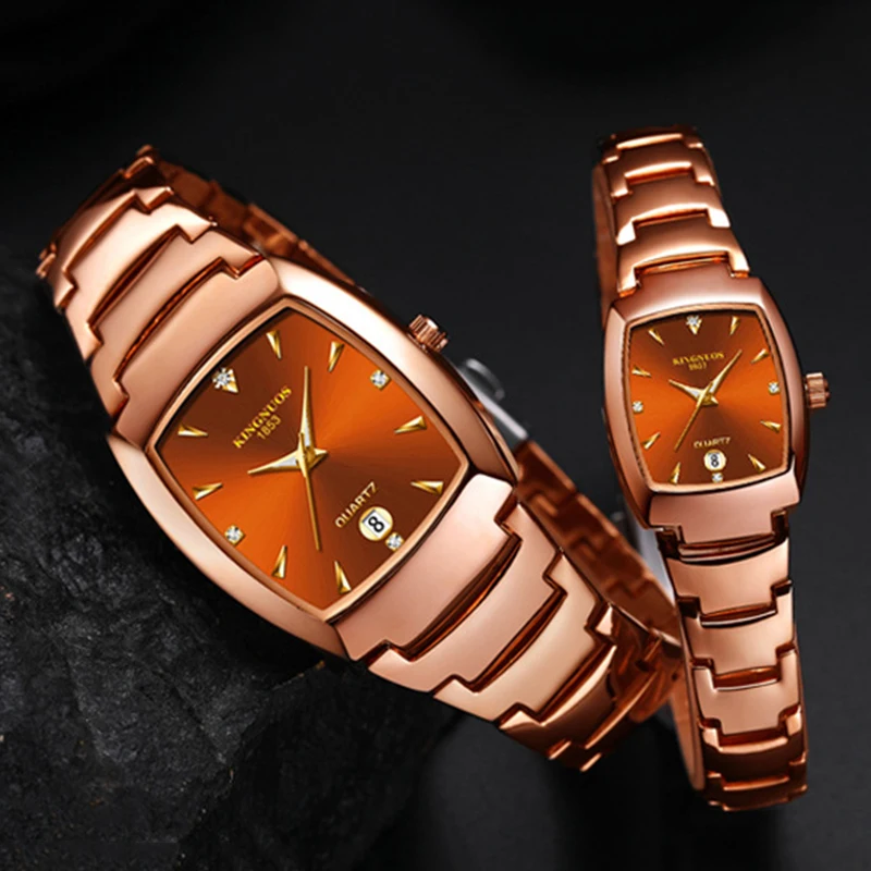 Paar Quarzuhr für Männer Frauen elegante Damen Kalender Wolfram Stahl Farbe Reloj männliche Geschäfts mann Uhr Luxus Armbanduhr