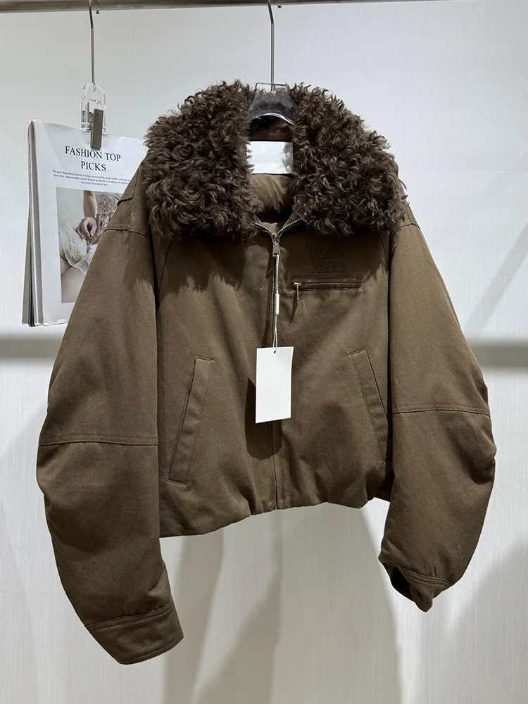 2025 New Women Winter Goose Down Jacket Real Lamb Sheep Fur Collar Warm Thick Luxury Clothing Parkas Female Puffer Jacket