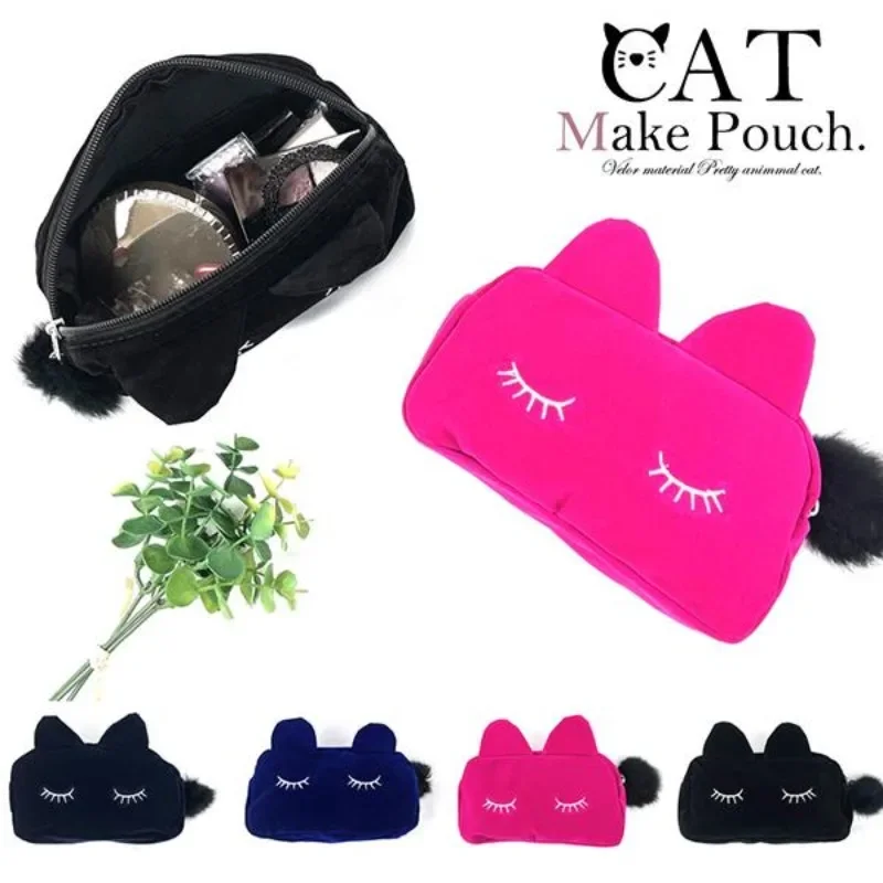 新しいフランネル化粧品メイクアップ漫画猫収納袋ペン鉛筆ポーチケース