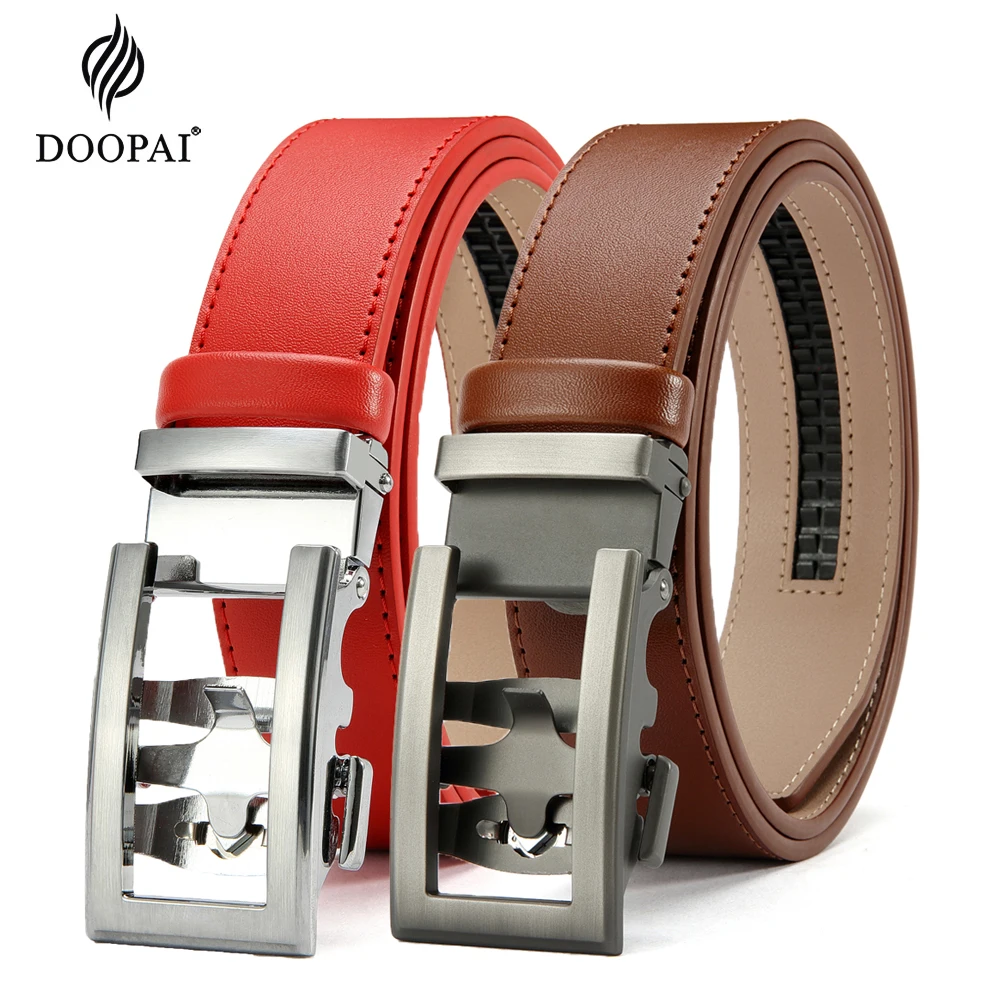 DOOPAI New Mens Belt Hollow Automatic Mens Belt Genuine Leather Luxury Belt  For Men Belt Male Strap Male Metal Automatic Buckle