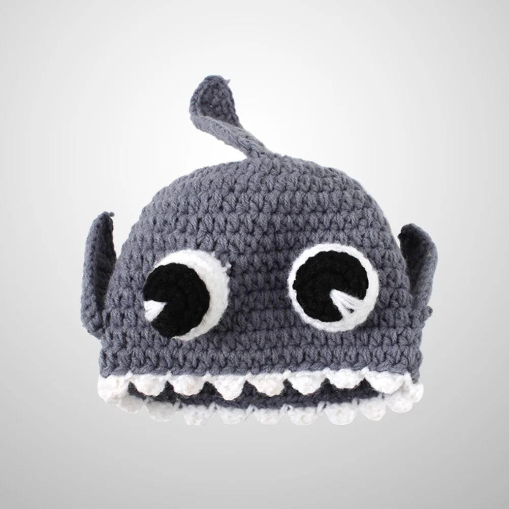 

1pc Baby Grey Knit Hat Warm Winter Beanie Cute Cartoon Shark Hooded Kids Autumn Hat Gift For Christmas Halloween Thanksgiving