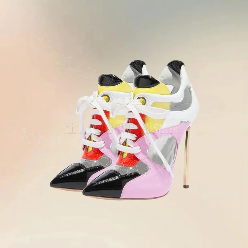 

Colorful Patent Leather Pointed Toe Pumps Cross Tied Women Shoes Thin High Heels Fashion Party Dating 2025 Zapatos Para Mujere