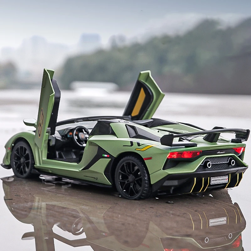 1:24 Lamborghinis Aventador SVJ63 Alloy Car Model Diecasts Metal Vehicle Simulation Sound Light Pull Back Car Toys For Children