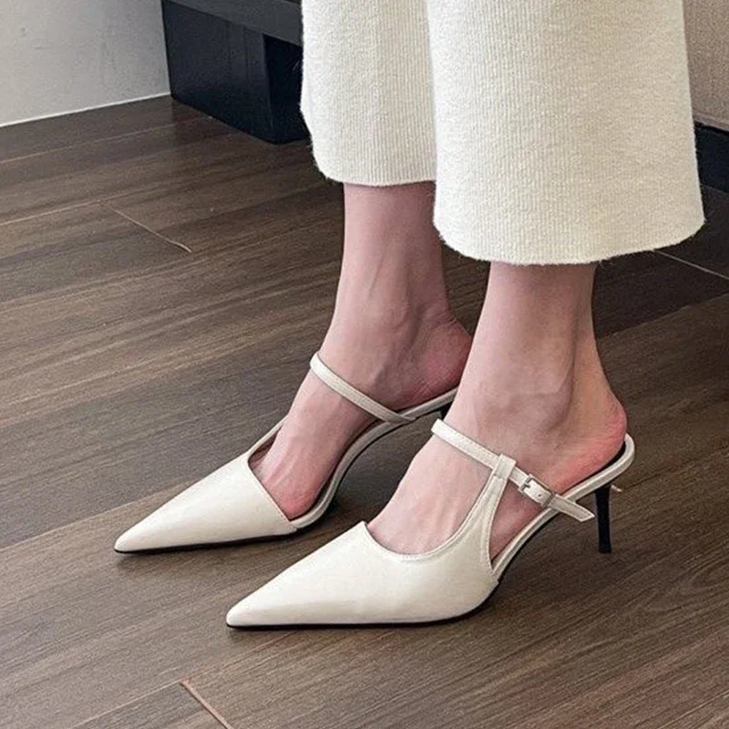 

Black Toe Sandals for Women's 2024 New Spring Summer Pointed Silver Mary Jane Single Shoes Heels Women Sexy Pointed Toe Slippers