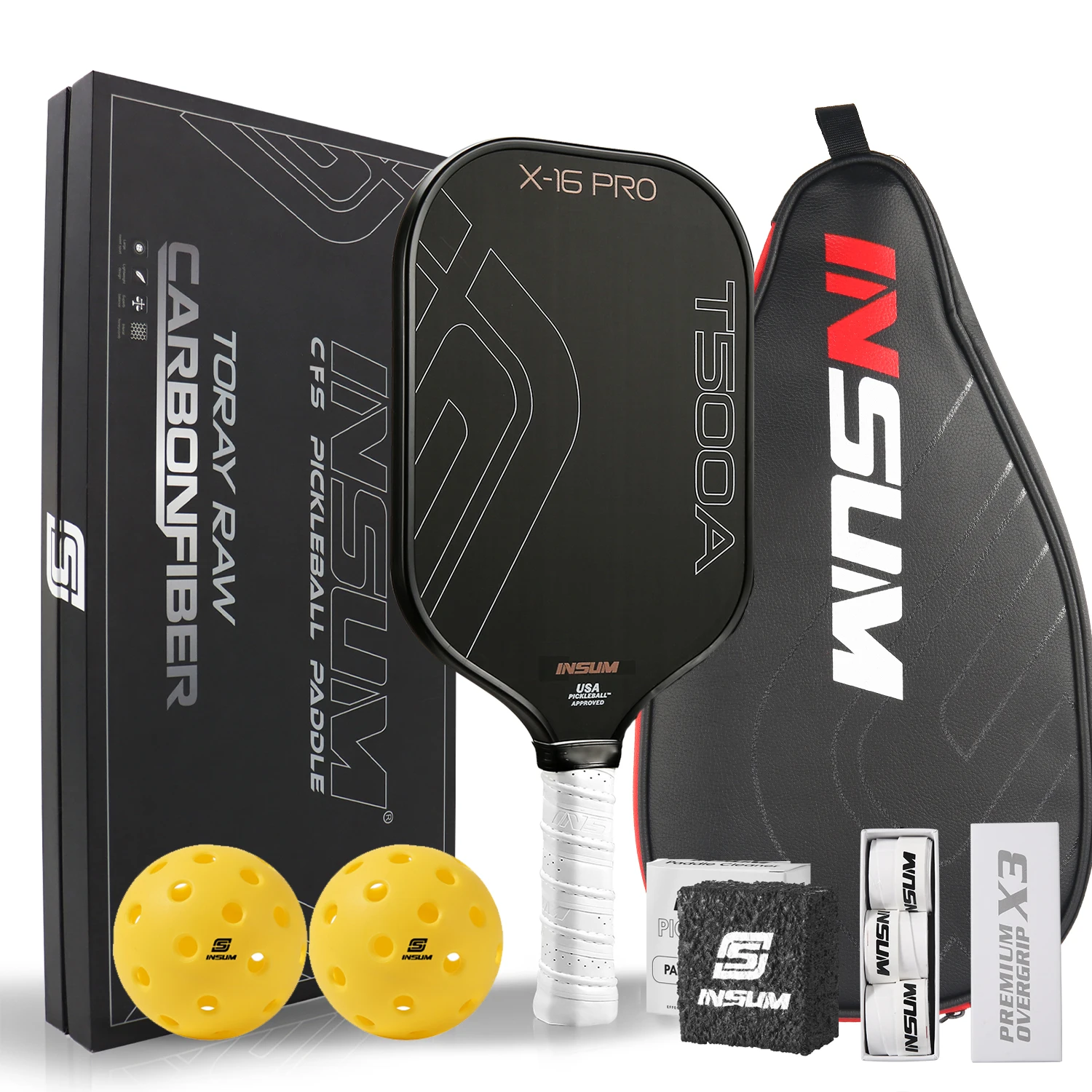 T500A Toray Raw Carbon Fiber 16mm Pickleball Paddle Sets USAPA Approved Designed for Ultimate Spin & Consistency Rackets - Black