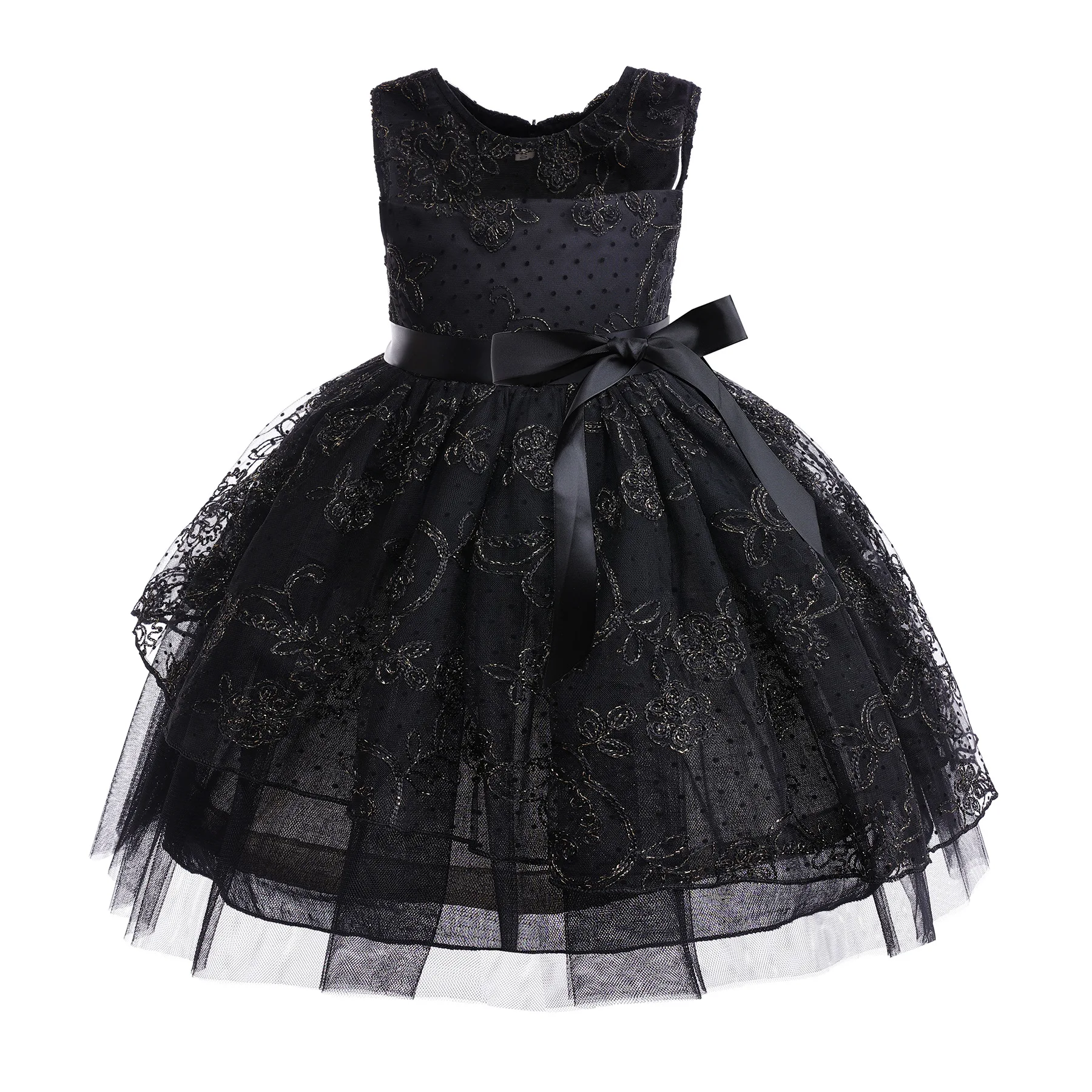 Girl's Sleeveless Hollow Lace Gaze Dress, Roupa de criança, Vestidos infantis, Elegante, Natal, Halloween, Festa, Roupas