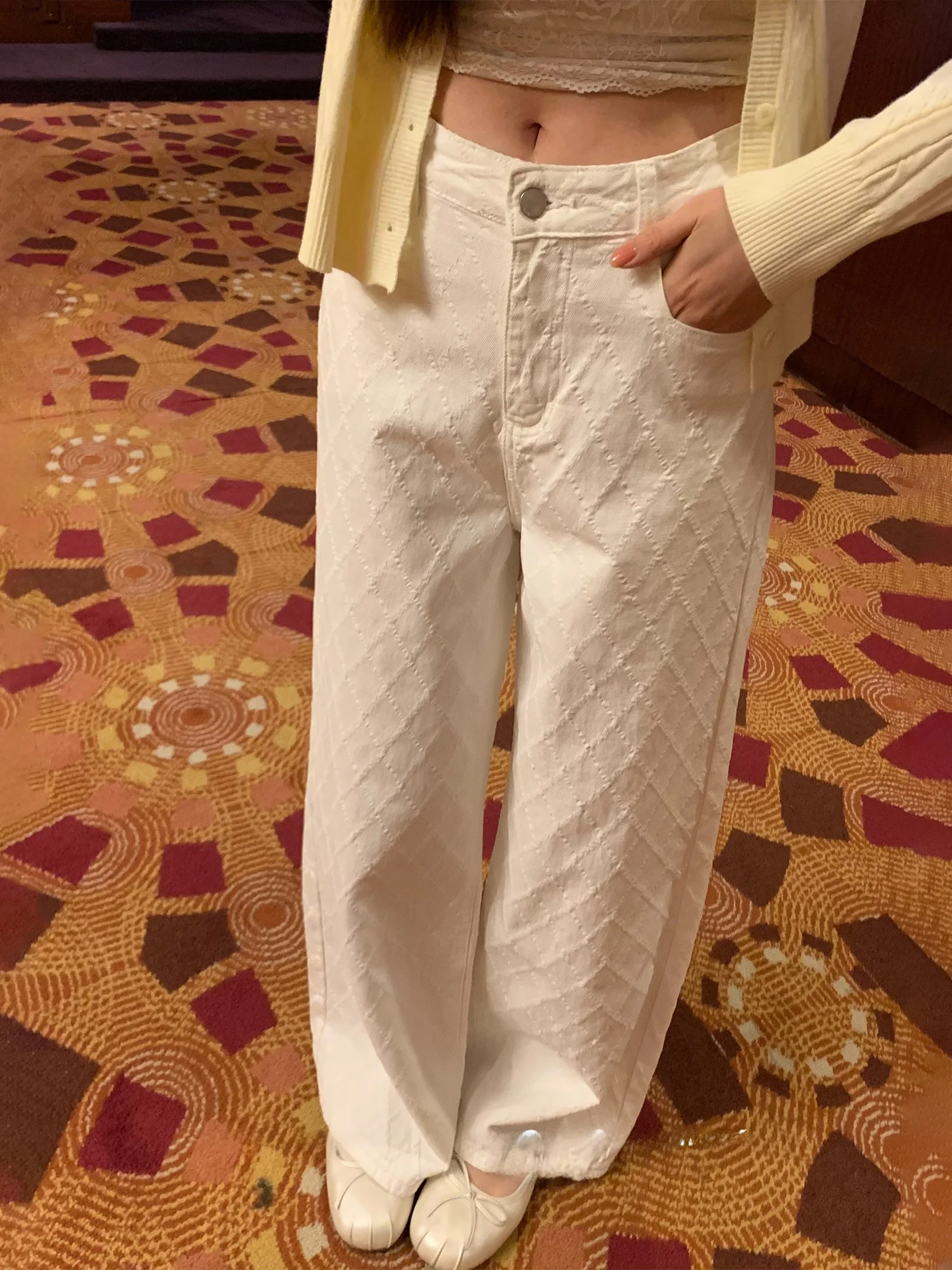 

Белые широкие свободные повседневные джинсы прямого кроя для женщин, весенние, трикотажные, с высокой талией, длиной в пол, джинсовые брюки OKJJ