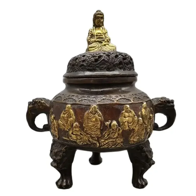 Copper incense burner, incense burner, home furnishings, bronze gilded 18 Arhat stove furnishings