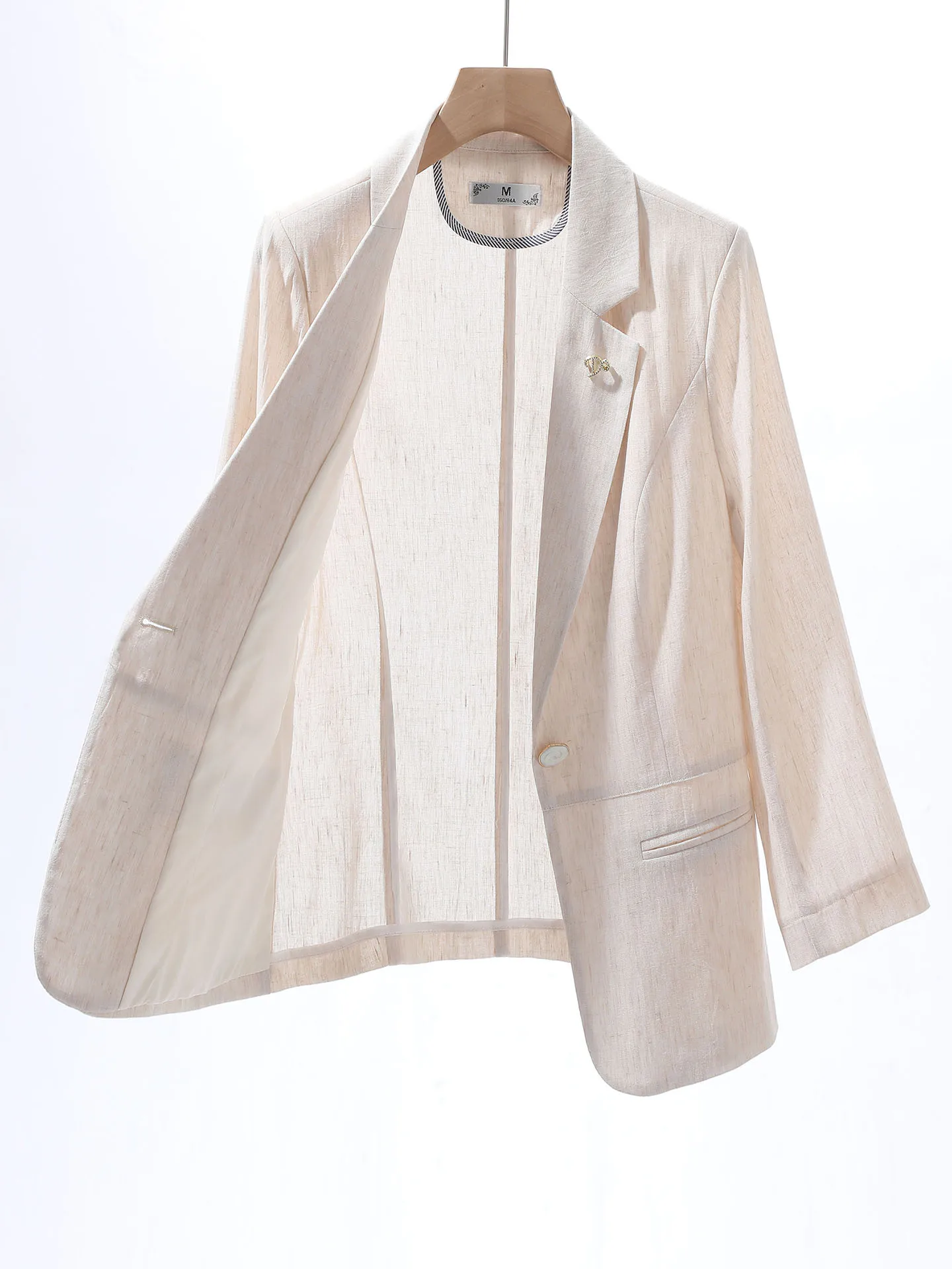 Light Grey Blue Casual Style Thin Suit Jacket Women's Early Autumn Seven-Quarter Sleeve Commute Fashion Polyester Fiber