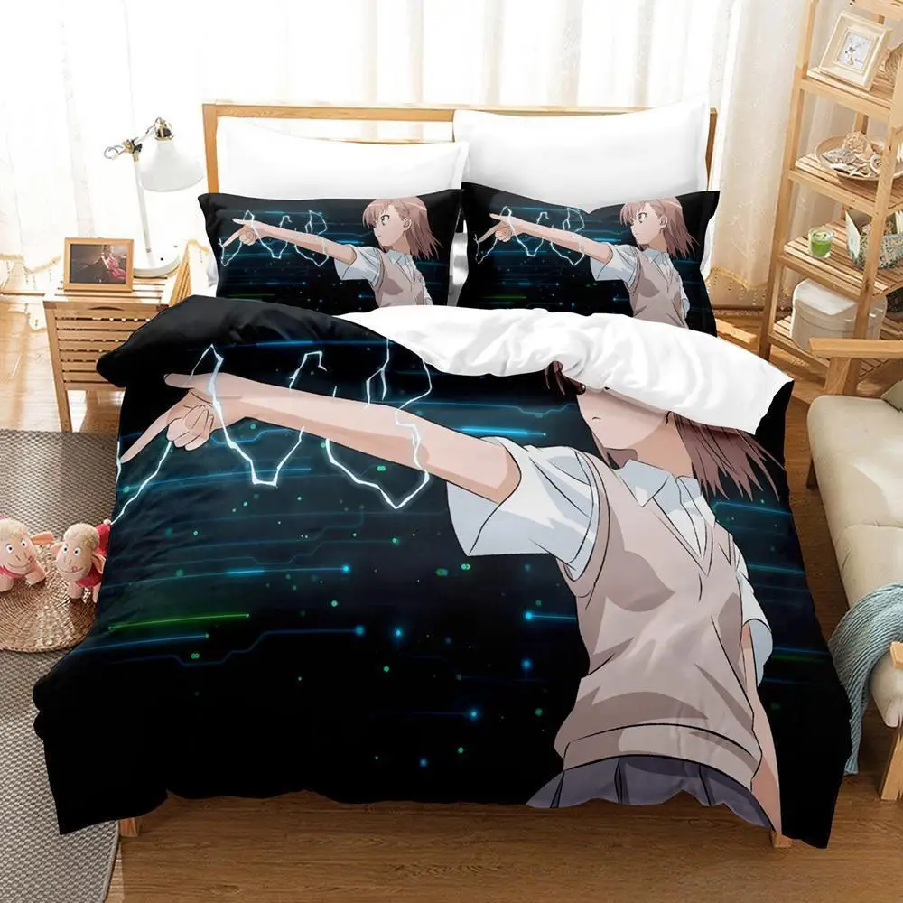 New Anime Kawaii Girls A Certain Scientific Railgun Bedding Set Boys Girls Twin Queen Size Duvet Cover Pillowcase Bed Kids Adult