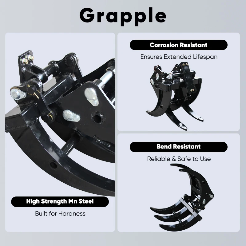 Entrega gratuita Agarrador de troncos para miniexcavadora Adecuado para accesorios de excavadora de 1-1,5 toneladas Agarrador de agarre para agarrar y desmontar