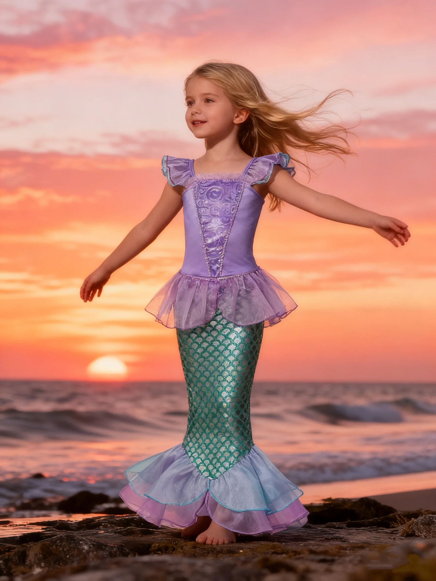 حورية البحر فستان حفلة عيد ميلاد الصيف فتاة حورية البحر زي كرنفال أنيمي تأثيري ملابس 2-10 سنوات الاطفال الخيال فستان حفلات التنكر #3