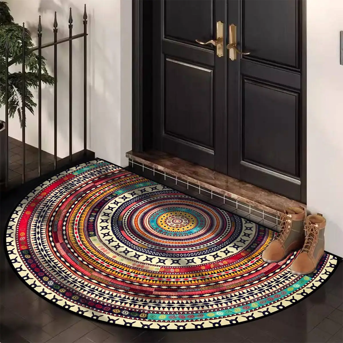 VIKAMA – tapis d'entrée Semi-circulaire de Style ethnique, épais, antidérapant, pour salon, chambre à coucher, décoration de Style bohème