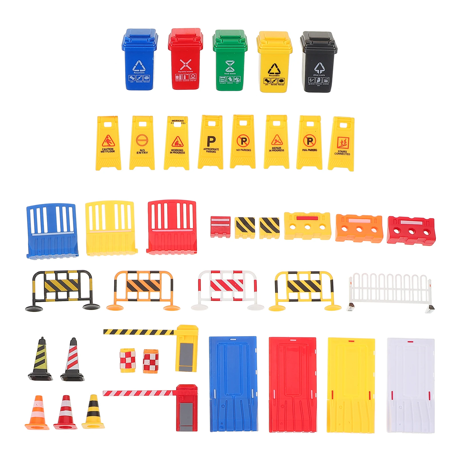 

40 Pcs Early Education Transportation Toys Trash Can Tiny Garbage Truck Traffic Road Signs Classification Mini