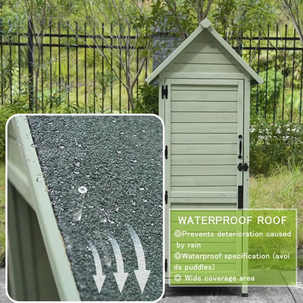 Outdoor Wooden Storage Shed Narrow Tool Cabinet Lockable Door Shelves, Customized