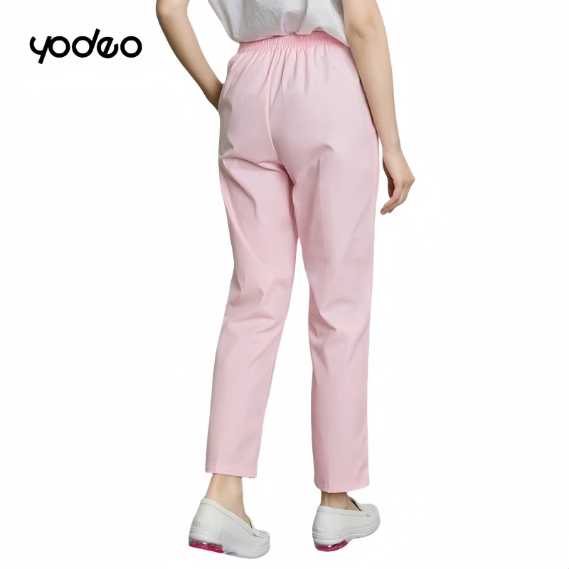 Women men medical nurse uniforms trousers elastic waist hospital classics straight pants women white loose nurse pants