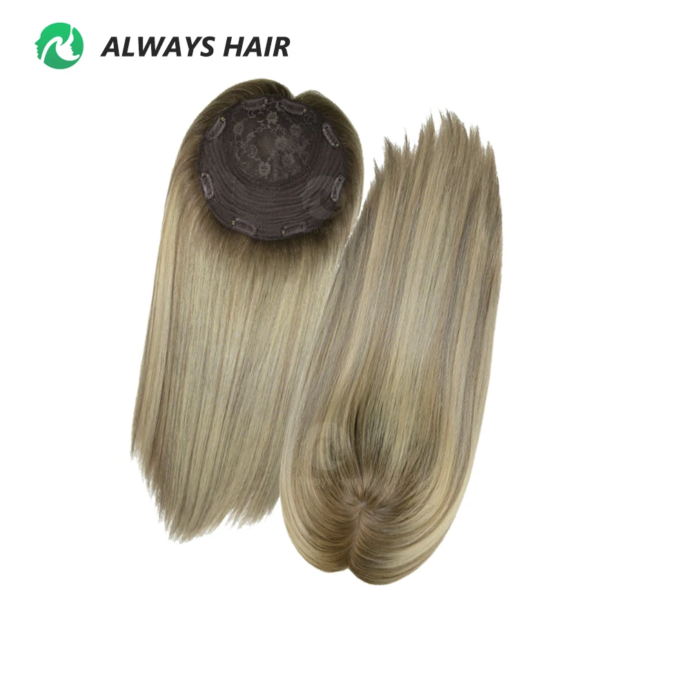 Topper de Cabelo Humano Remy Mongol de 14 Polegadas, Liso Sedoso, 8x8”, Kosher Judaico, Estilo Livre, 120% de Densidade