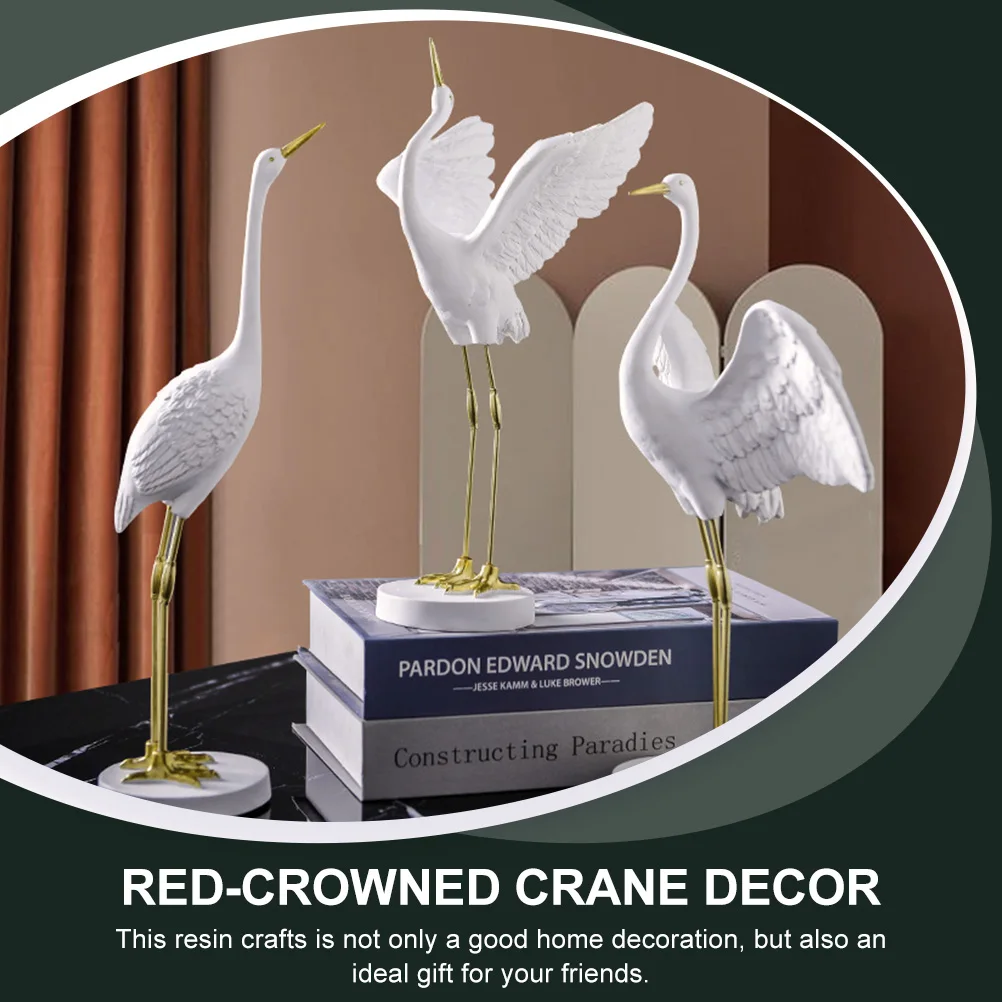 

1pc Crane Ornament Resin Statues Home Decor Delicate Crafts Indoor Exquisite Design Warm Atmosphere Household Decoration