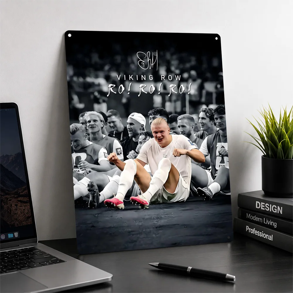 Erling Haaland Viking Row Celebration 3D Texture Metal Poster Customized Wall Art Tin Sign Gift for Mancave Room Decor Wand Deko