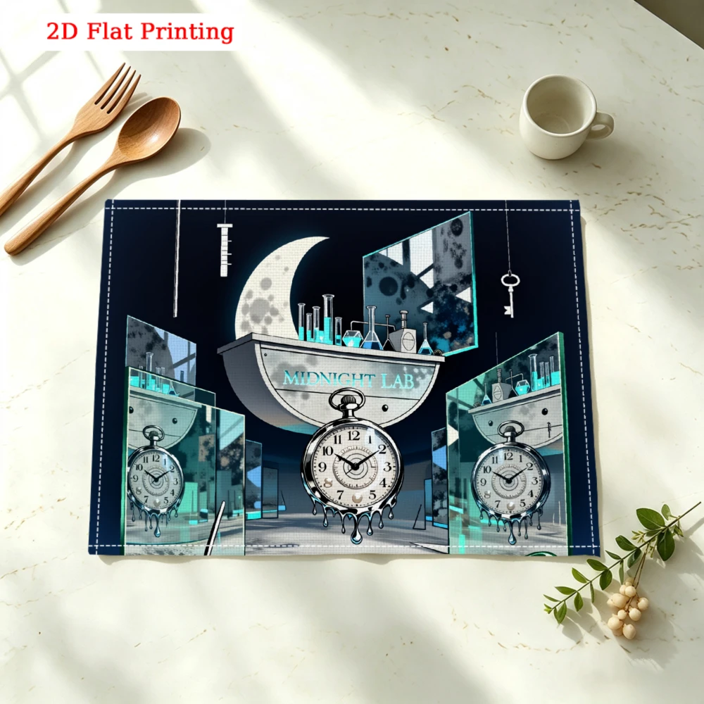 Midnight Lab Clock Kitchen Placemat Midnight Lab Clock Linen Pad Dish Coffee Cup Table Mat 1PC 30x40cm