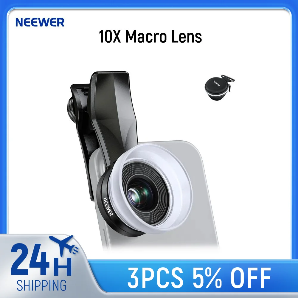 

NEEWER 10X Macro Lens with 17mm Thread Phone Lens Clip Also for Phone Cage/Phone Case/Phone Clamp/Backplate