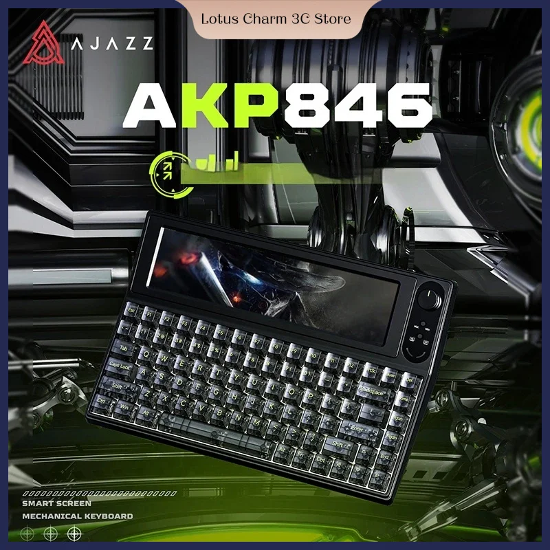 AJAZZ AKP846 Mechanical Keyboard With 13.13-Inch Color Screen Wired 84 Keys Full Key Hot Swap Keyboard For Pc Game Office Gifts