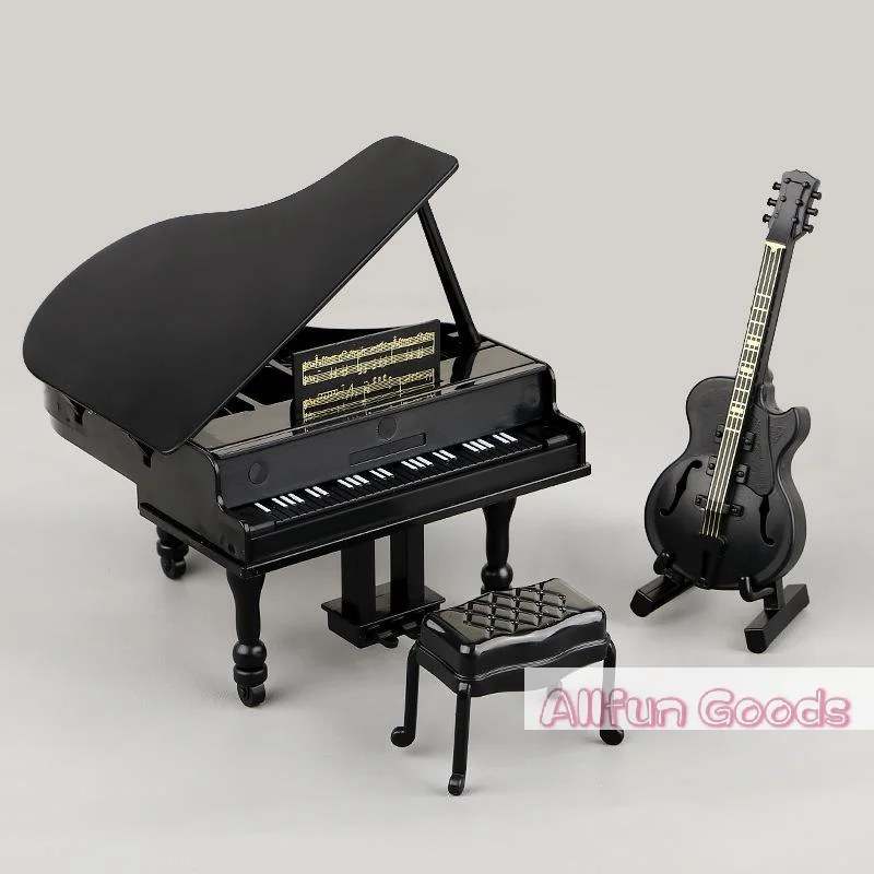 3Pcs Musical Instrument Miniature Props Dollhouse Grand Piano Furniture Guitar Cello Model Doll Accessories Simulation Ornaments